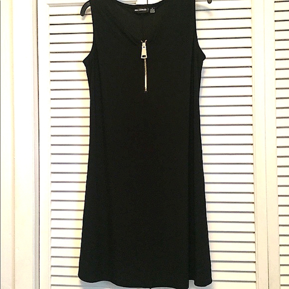 Nina Leonard Black Zip Sleeveless Crepe Dress (M)